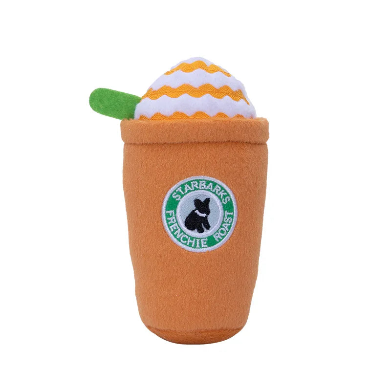 Pet Dog Cat Plush Chew Squeaky Dog Toy Coffee Cup Design Fleece Durable Chewing Interactive Pet Molar Toy Play Dog Accessories