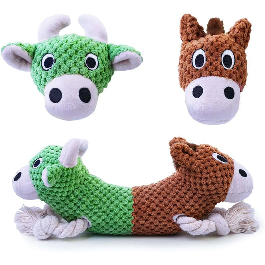 Squeaky Dog  Cow and Horse Double Headed Plush Dog Chew  for Small Medium Large Dogs Plush Squeaky Dog  Squeaky Dog