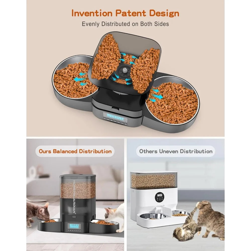 3.5L Automatic Cat Feeder for Two Cats, Food Dispenser with Stainless Steel Bowl,Timed Cat Feeder Programmable 1-6 Meals Contro