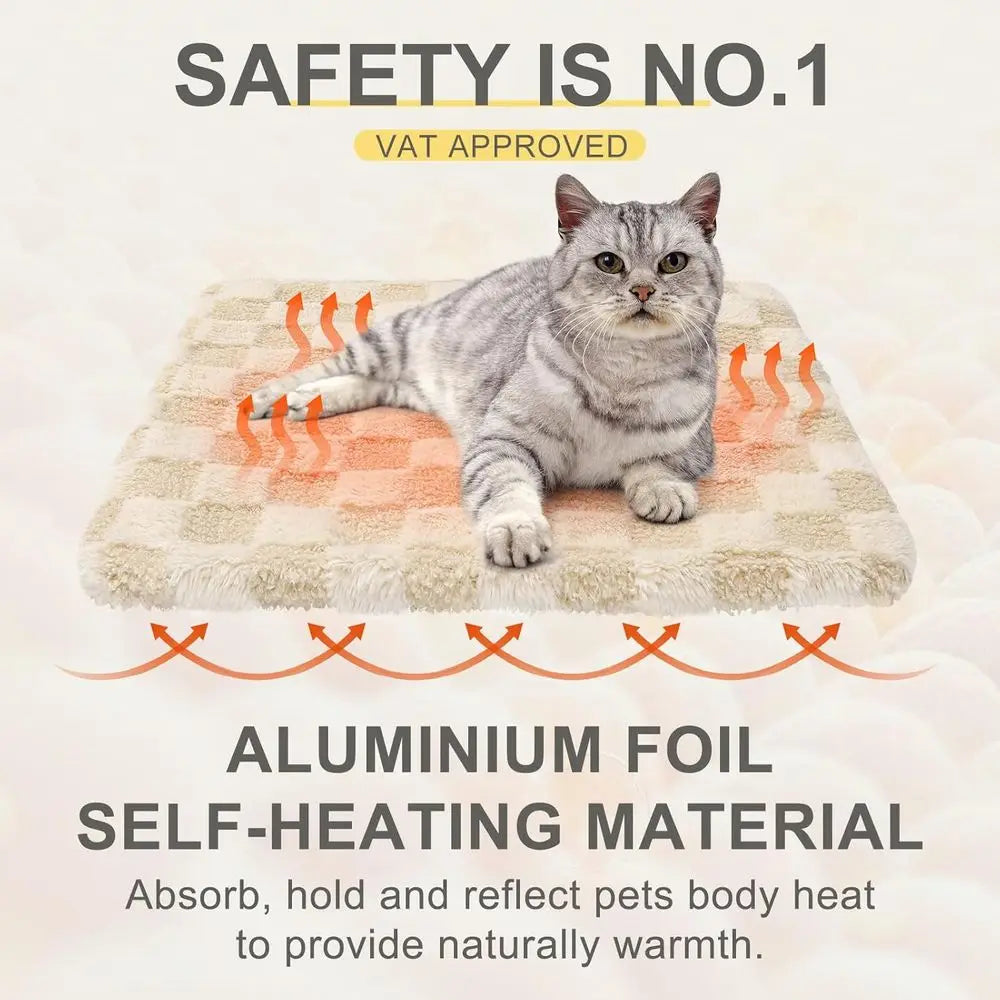 Self Warming Cat Bed, 4 Pack Heated Cat Bed, Extra Warm Plush Thermal Foil Heating Pad,Self-Heating Pet Mat for Crate,Floor Indo