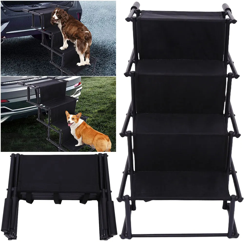 4 Steps Pet Ramp Auto Travel Ladder with Nonslip Surface Pet Ladder Lightweight Portable Dog Cat Ladder Folding Pet Stairs Ramp