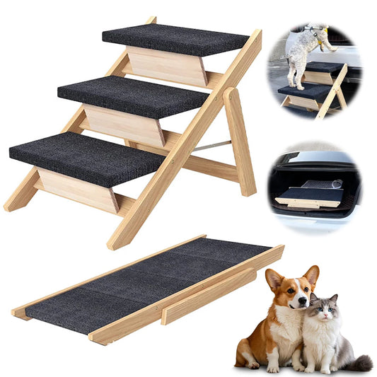 Outdoor Steps Wooden Cat Climbing Ladder Foldable Portable Pet Ladder Carpeted Ramp Ladder for Small Animals Climbing