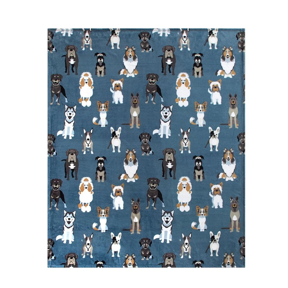 Cozy Plush Throw Blanket 50x60 Cute Dog Print Eco-Friendly Machine Washable Versatile Indoor Use Soft Warm Comfortable