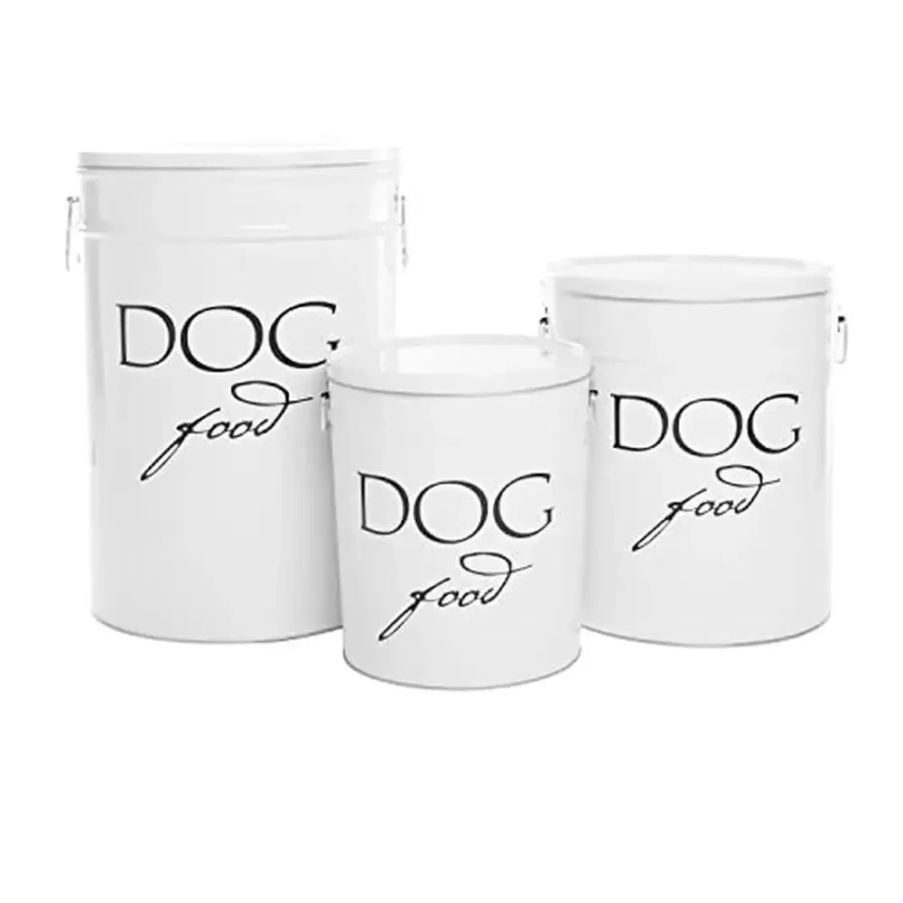 Large White Dog Food Canister 40 lbs Storage Airtight Lid Eco-Friendly Alloy Steel Lead-Free Clean Neat & Healthy Storage