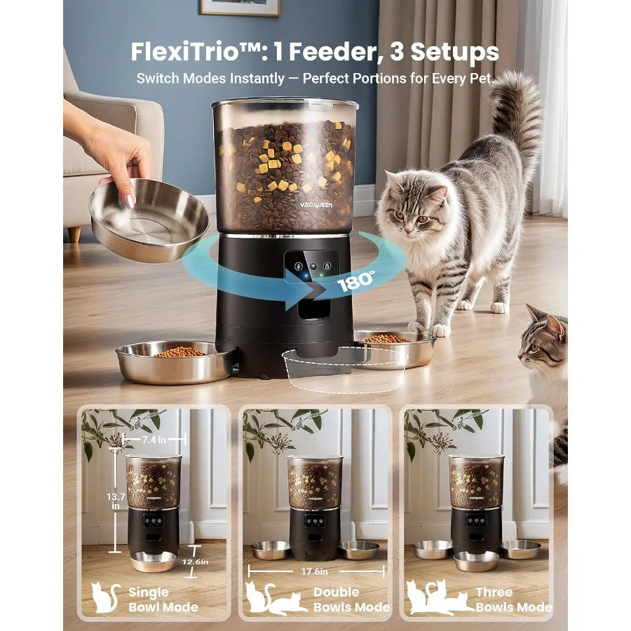 Automatic Cat Feeder for 3 Cats with 6L Capacity and 25Cup Food Dispenser Advanced AntiJam Technology DualEffect Desiccant Smar