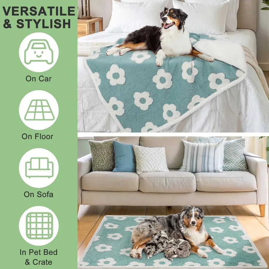 Waterproof Dog Blankets for Small Dogs Washable Reversable Dog Blanket for Furniture Sofa Couch Crate Car Soft Sherpa Dog Throw