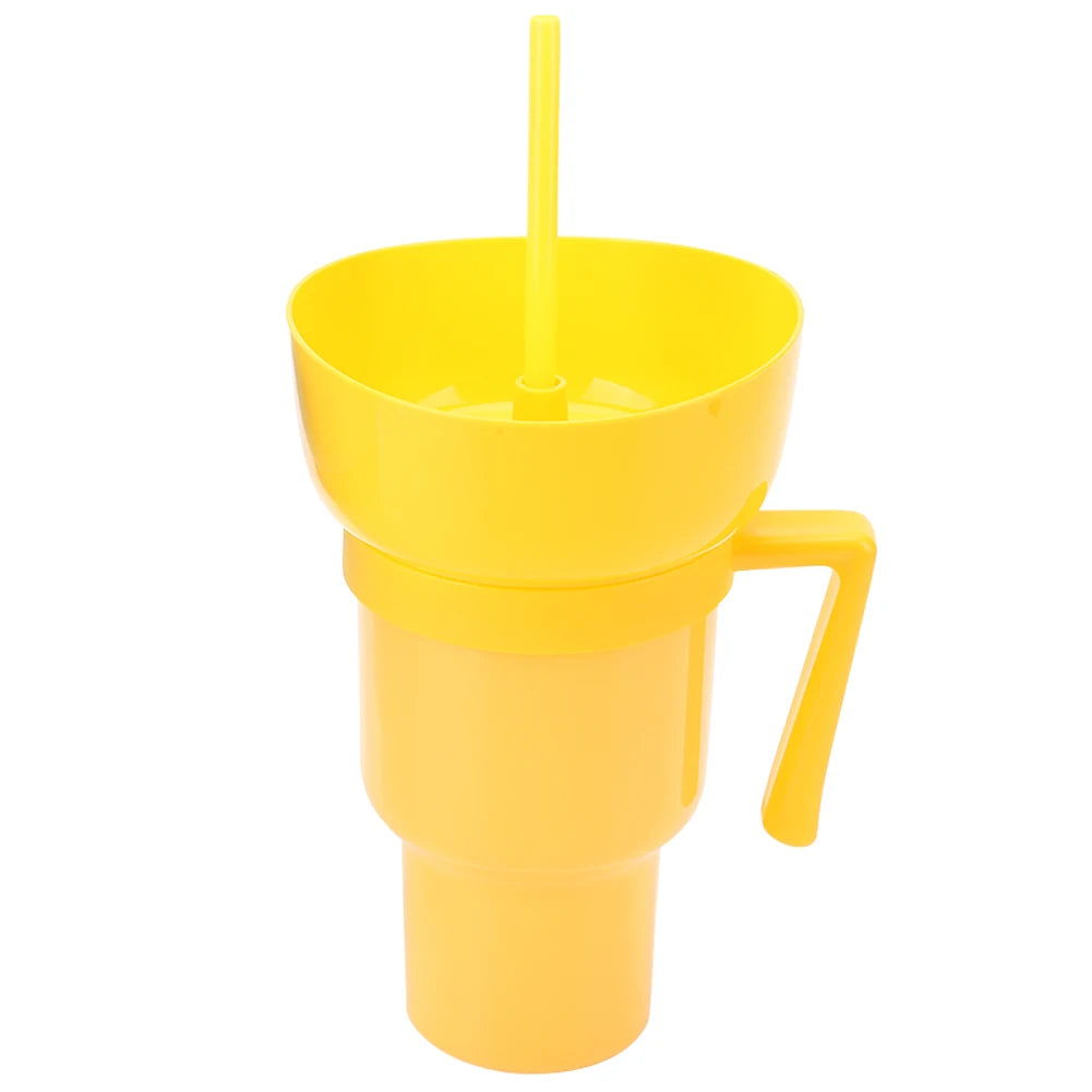 1000ml Cup and Bowl Combo Multifunction Stadium Tumbler Snack and Drink Cup 2 In 1 with Straw & Handle for Cinema Home Travel