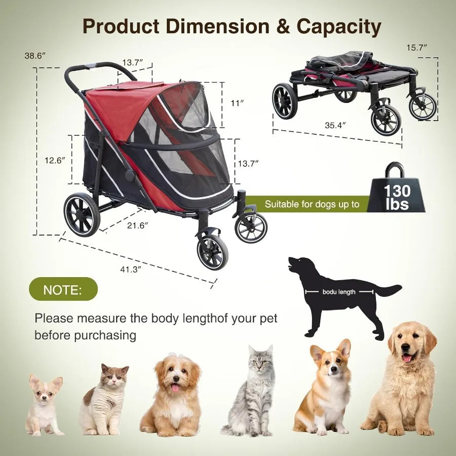 Dog Stroller for Medium Large Dogs OneClick Folding Extra Large Pet Stroller for 2 Dogs with Storage Pocket Shock Absorption Up
