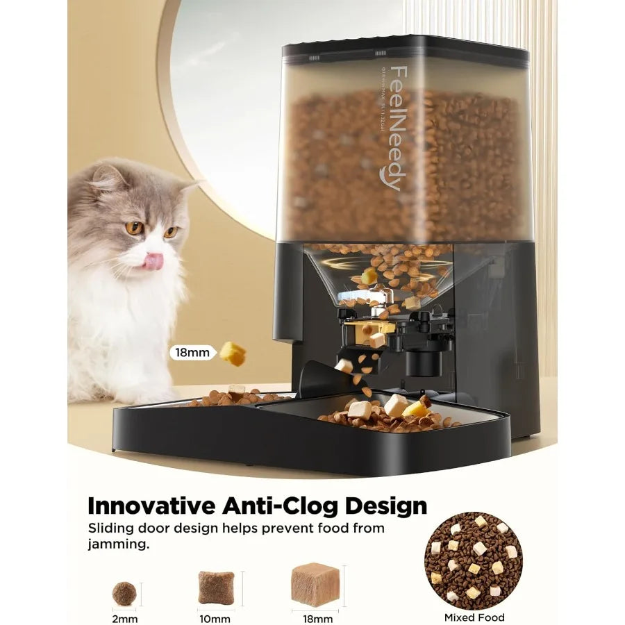 Automatic Cat Feeder 5L with Timed Dispensing and Elevated Bowls for Cats and Dogs Programmable Food Dispenser with 10Second Vo