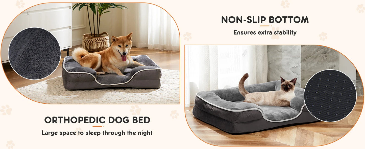 Orthopedic Dog Bed Memory Foam Pet Bed for Small Dogs & Cats with Washable Removable Cover Non-Slip Base Waterproof Liner