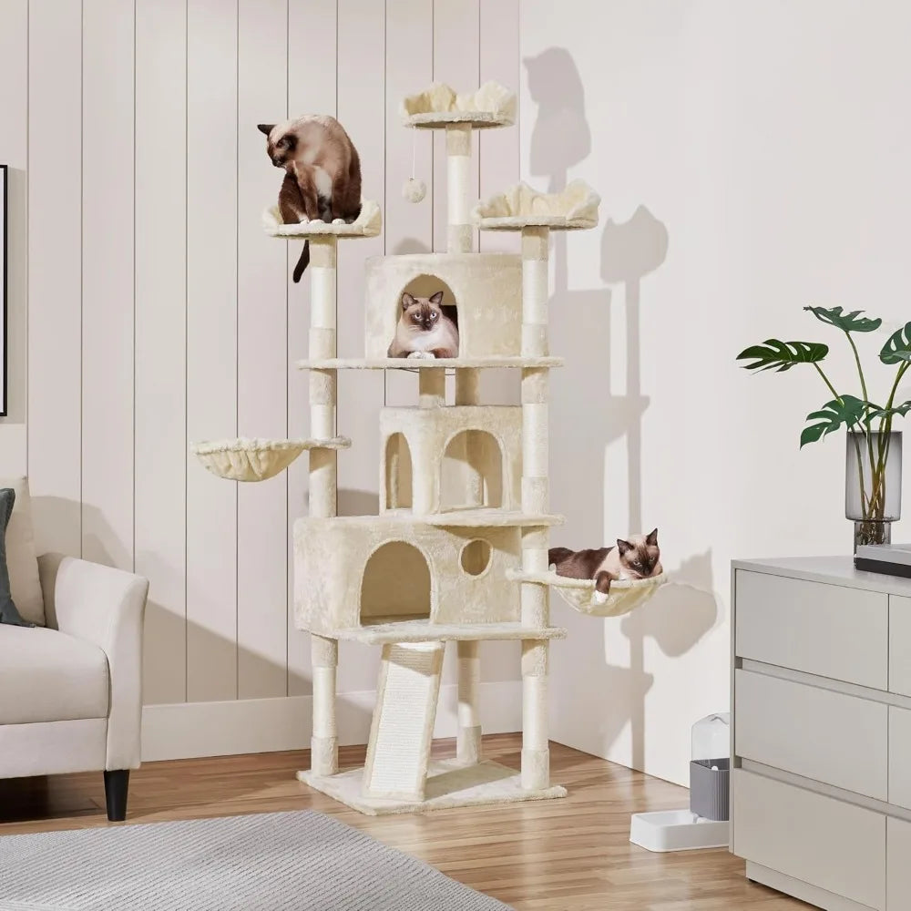 Large Multi-Level Cat Tower for Big Cats, 76.5 High with 3 Condos, Perches, 9 Scratching Posts, and 2 Balls for Climbing and Pla