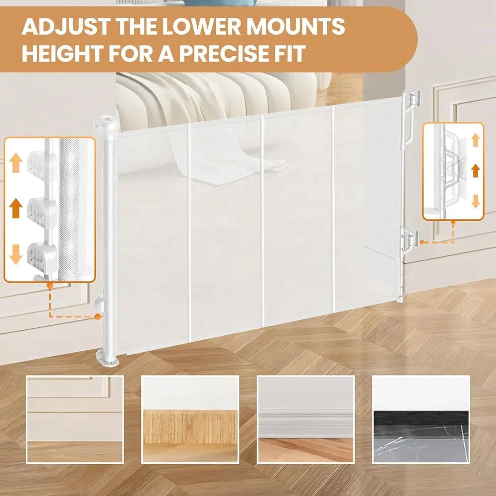 Reinforced Retractable Baby Gate or Mesh Dog Gate,Easy to Use for Stairs, Doorways, Hallways, Indoor, Outdoor, Wide Pet Gate 33.