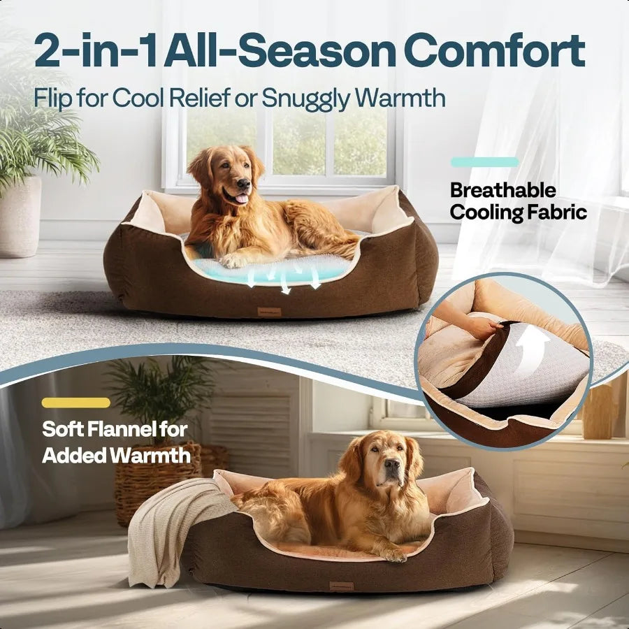 Large Orthopedic Dog Bed 44 Washable with Removable Cover Waterproof NonSlip Base YearRound Comfort with Cooling Warming DualLa
