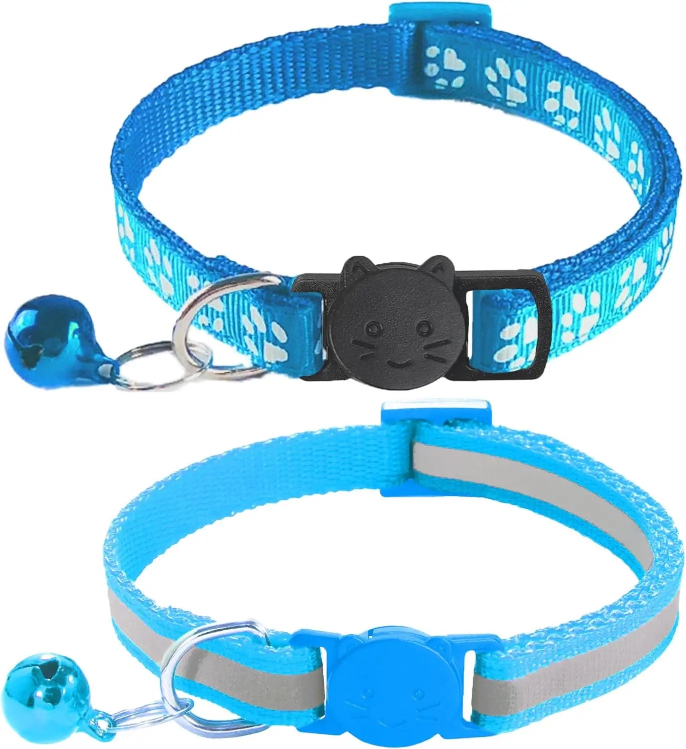 2 Pack Breakaway Cat Collars with Bells, Reflective Design and Claw Print Design, Safety Buckle Kitten Collars Adjustable from