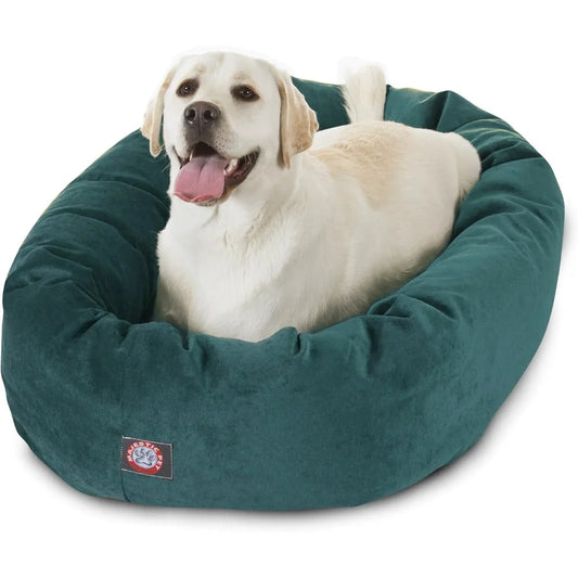 40 Inch Micro Velvet Calming Dog Bed Washable 40x29x9 (inch) – Cozy Soft Round Donut Dog Bed with Spine for Head Support - Pet