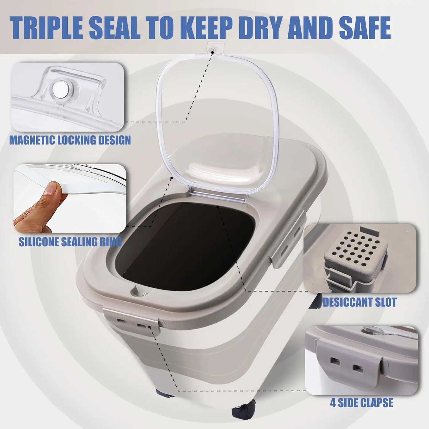 Collapsible Dog Food Storage Container, Airtight 30 35 Lbs Rice Cereal Flour Sugar Kitchen Accessories Bin Bucket, 20 25 Lbs Dog