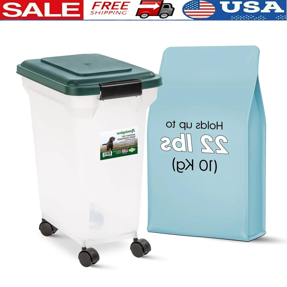 Airtight Pet Food Container 22 Lbs Dog Cat Food Storage Bin with Scoop Durable Clear Body Easy Access Secure Lid Wheels