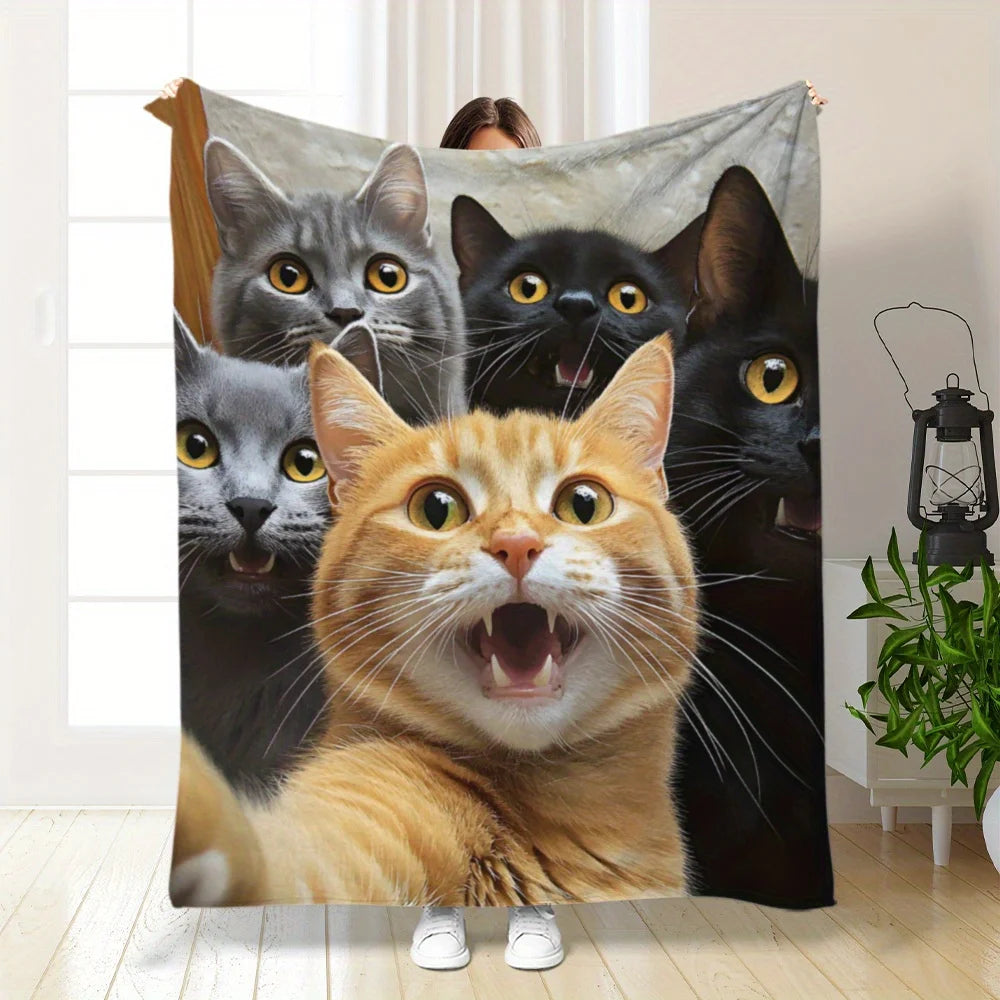 Funny Cats Sherpa Fleece Luxury Printed Throw Blanket – Soft Thermal Insulated Design
