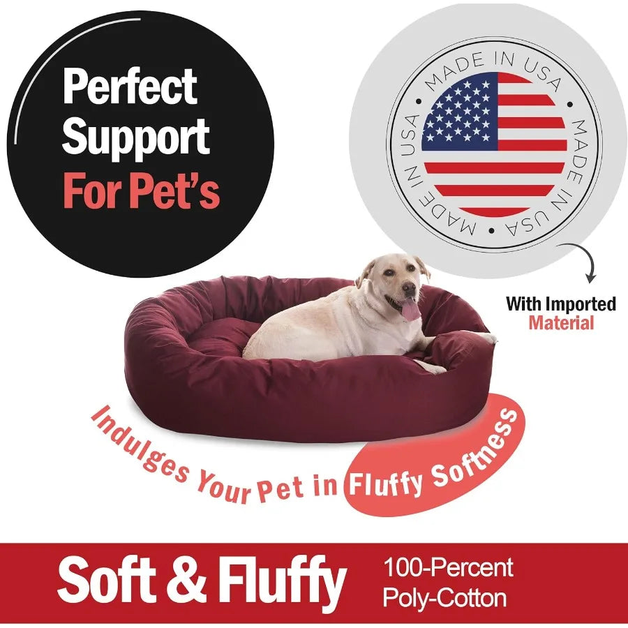 52 Inch Bagel Calming Dog Bed Washable Cozy Soft Round Pet Bed with Spine Support for Dogs to Rest Their Head Fluffy Donut Desi