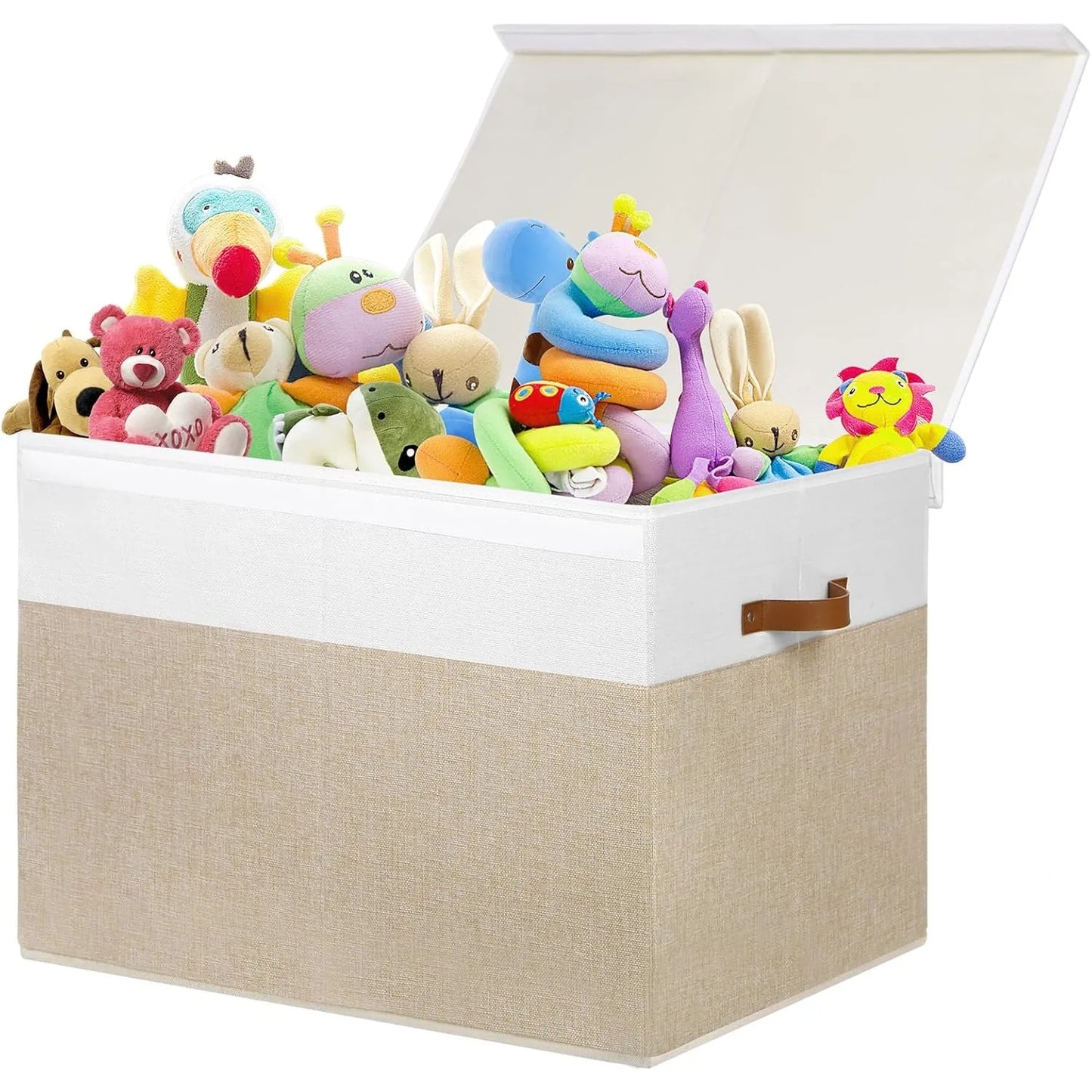 Pawfect Playtime Chest – Large Pet Toy Organizer Box with Lid, Sturdy Toys Storage Chest Bin Organizer Basket with Dividers, 26"x17" x17" (Beige and White)
