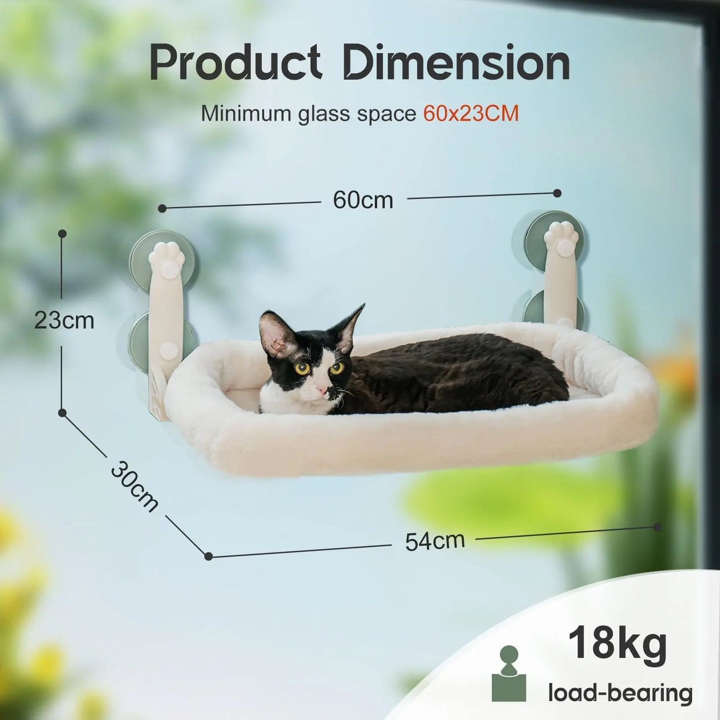 Cat Window Hammock Bed for Indoor Cats Foldable Cat Window Perch Bed Upgrade Strong Suction Cups Sturdy Hold up to 18kg