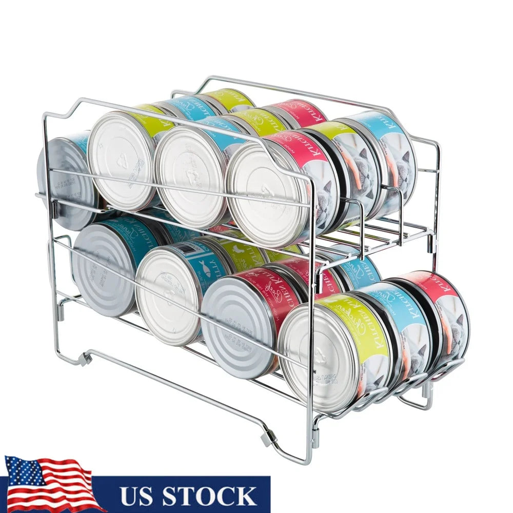 Collapsible Pet Food Can Dispenser Dogs Cats Holds 24 Cans Stackable Durable Steel Space Saving Design Easy Dispensing