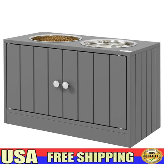 Magnetic Dog Food Storage Cabinet Feeding Station with Large Stainless Steel Bowls Dogs Easy Organization and Clean Feeding Area