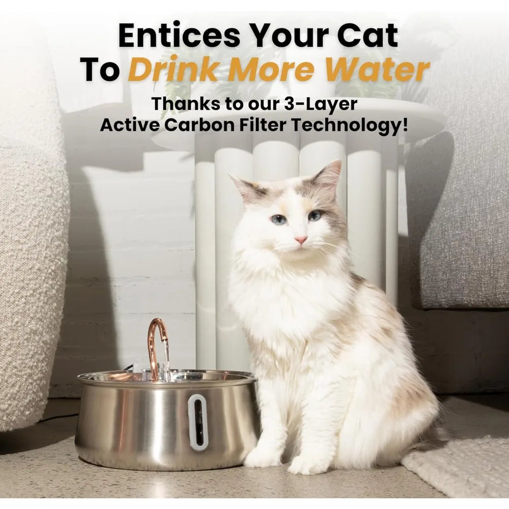Automatic Stainless Steel Pet Drinking Fountain, Quiet Water Circulation, Dishwasher-Safe Indoor Cat Water Bowl
