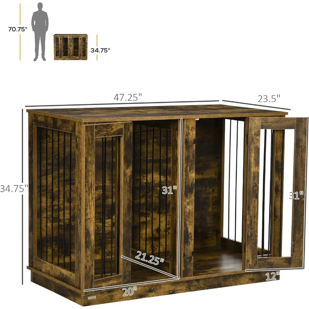 Very / Furniture Style Dog Crate With Removable Divider, Dog Crate Side End Table Indoor With Double Doors, For Small To L