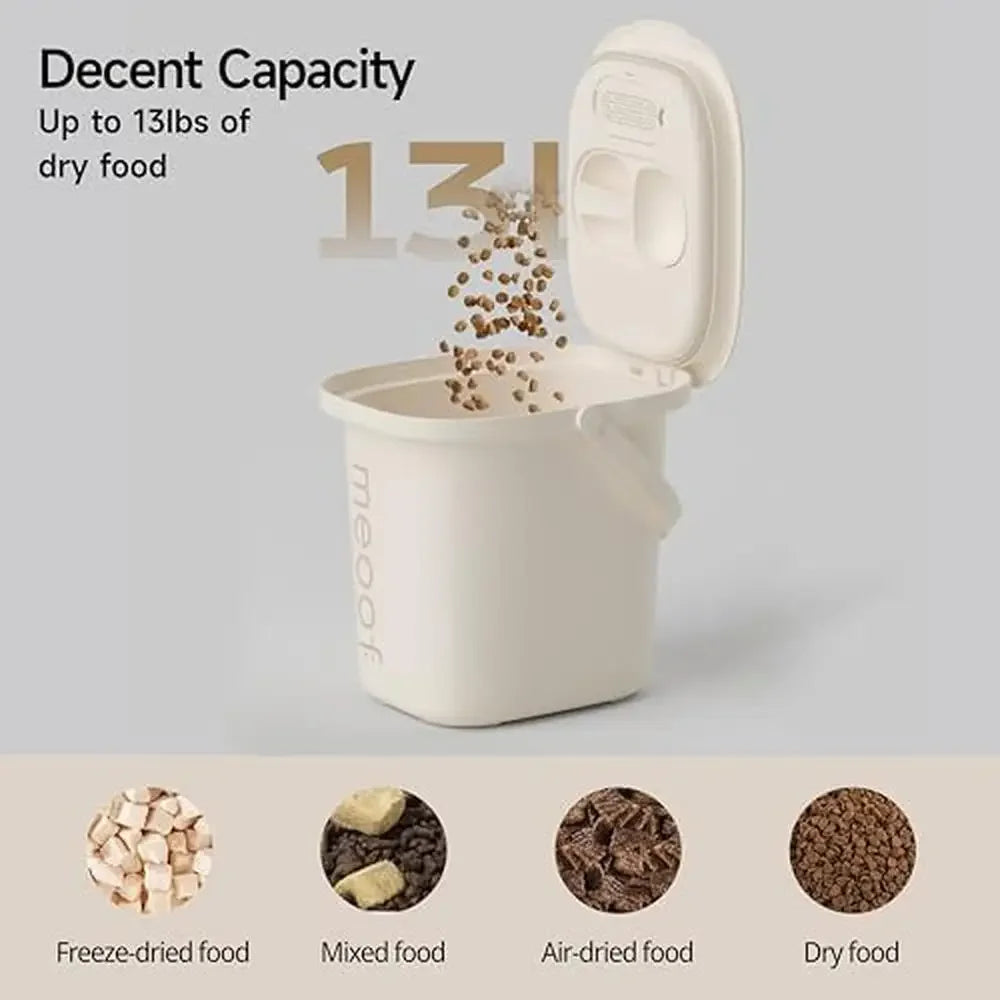 Vacuum Sealed Pet Food Bucket 13L Cat Dog Storage Container Rechargeable Silicone Seal Strip Built-in Scoop BPA-free Premium