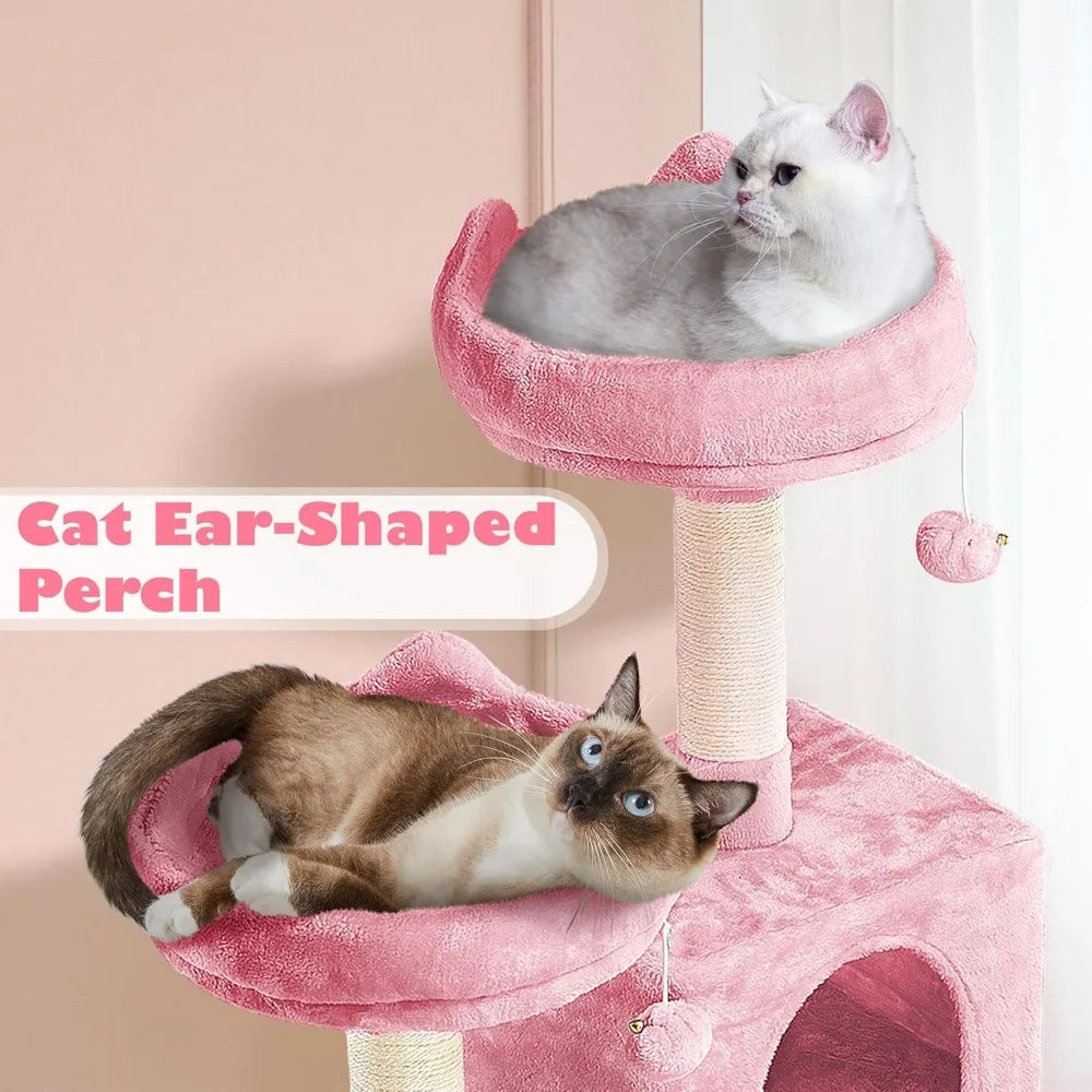 Luxury 62.5 Inch Cat Tree Tower with Platforms, Hammock, and Scratching Posts - Ideal Playhouse for Kittens and Cats