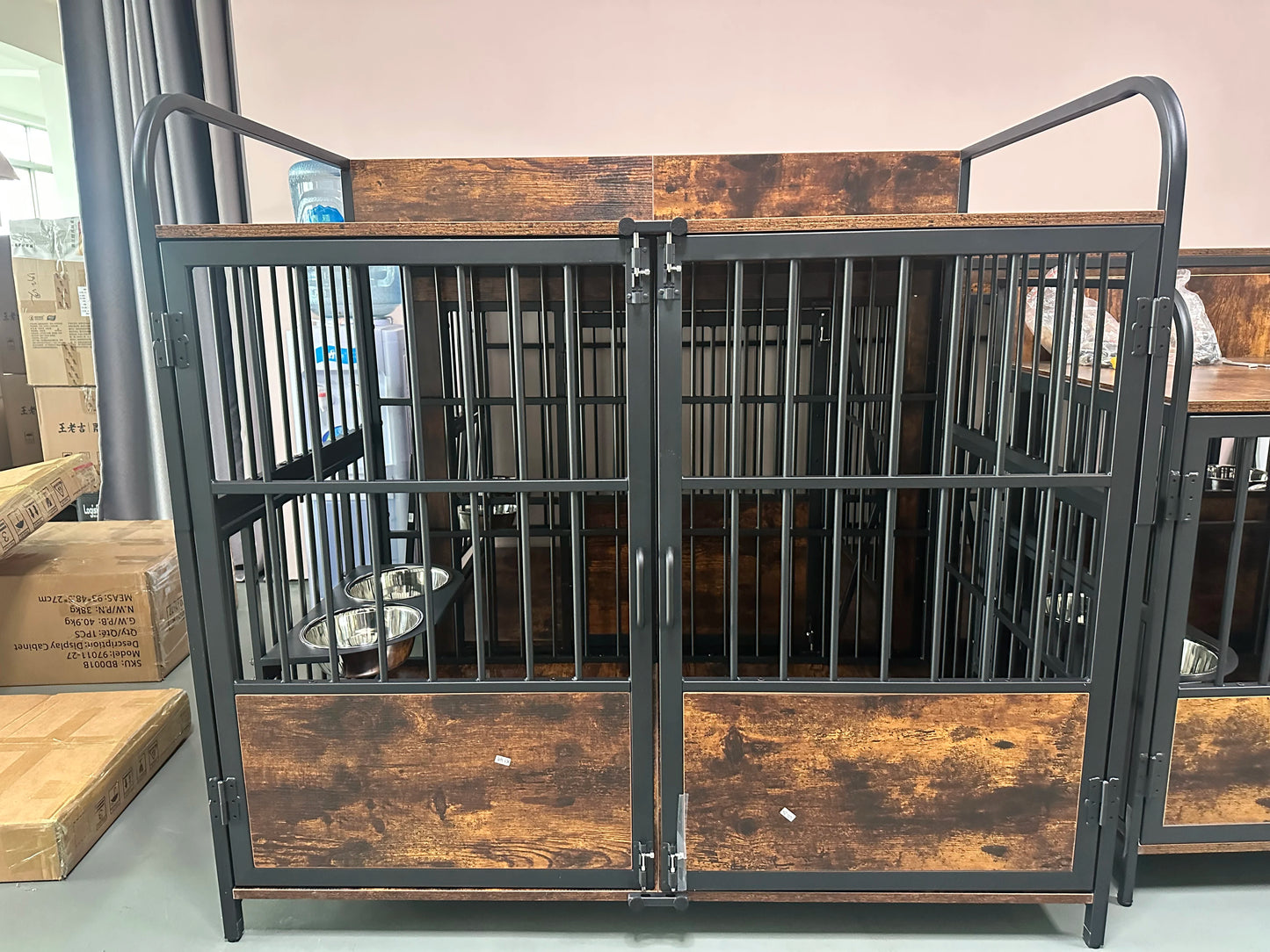 JDPAG Large Dog Crate, Dog Kennel Furniture Indoor with 2 Adjustable Bowls, Heavy Duty Dog Cage,