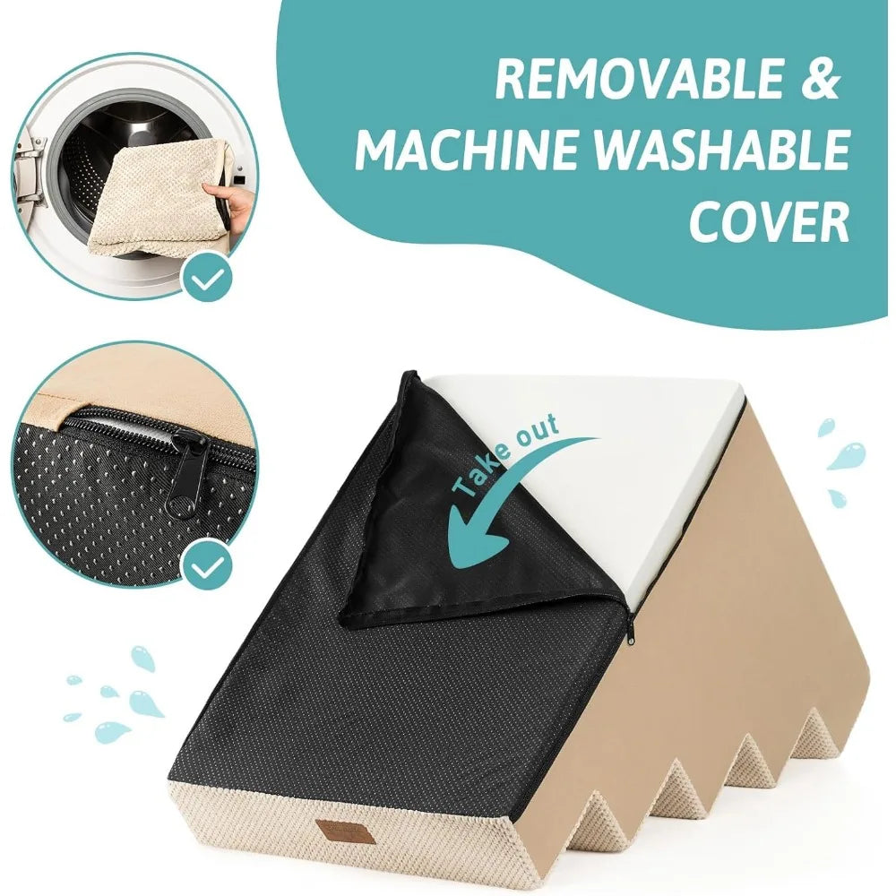 Dog Stairs for Small Dogs, 5 Tier Wider Pet Stairs for High Beds, 23.6" H Non-Slip Dog Steps for Old Cats, Puppies, Small Medium