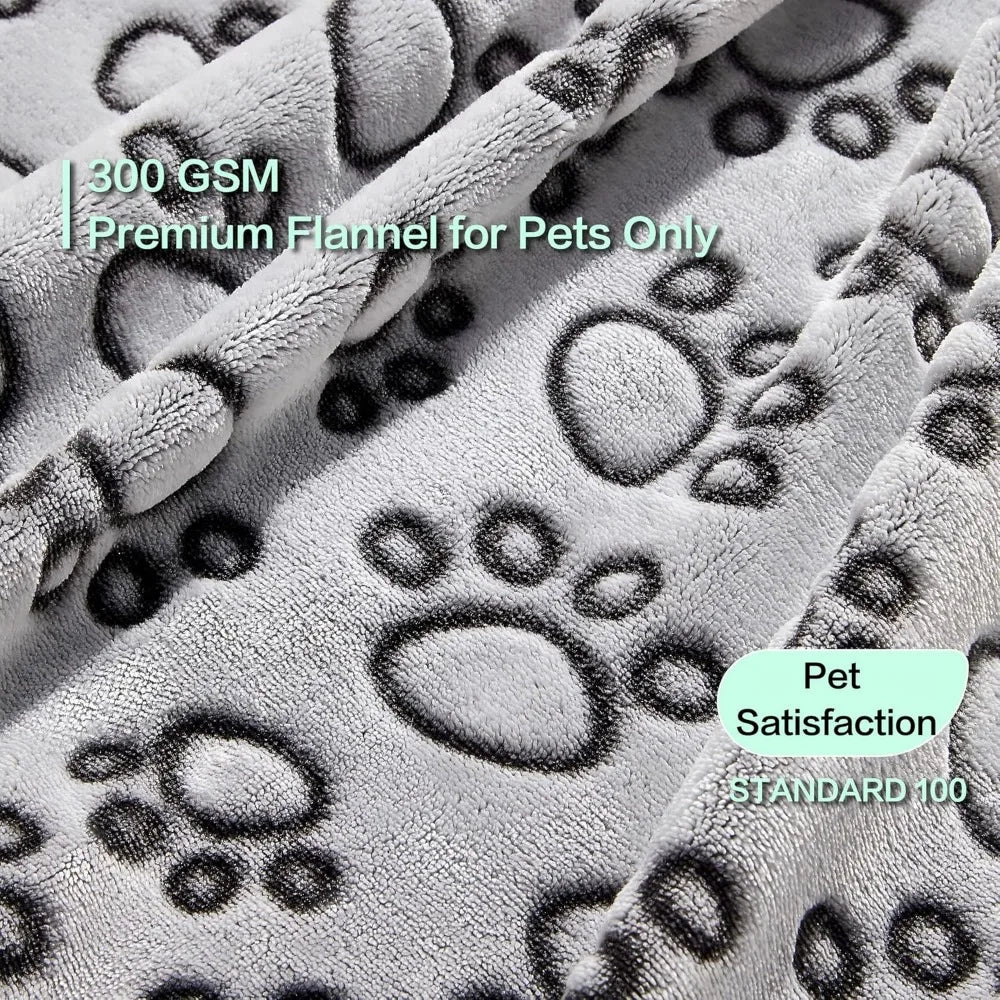 3 Pcs Soft Dog Blankets for Small Dogs, Washable Puppy Blanket for Cat Kitten Essentials, 24 * 16 Inches, Grey Cute Paw Print