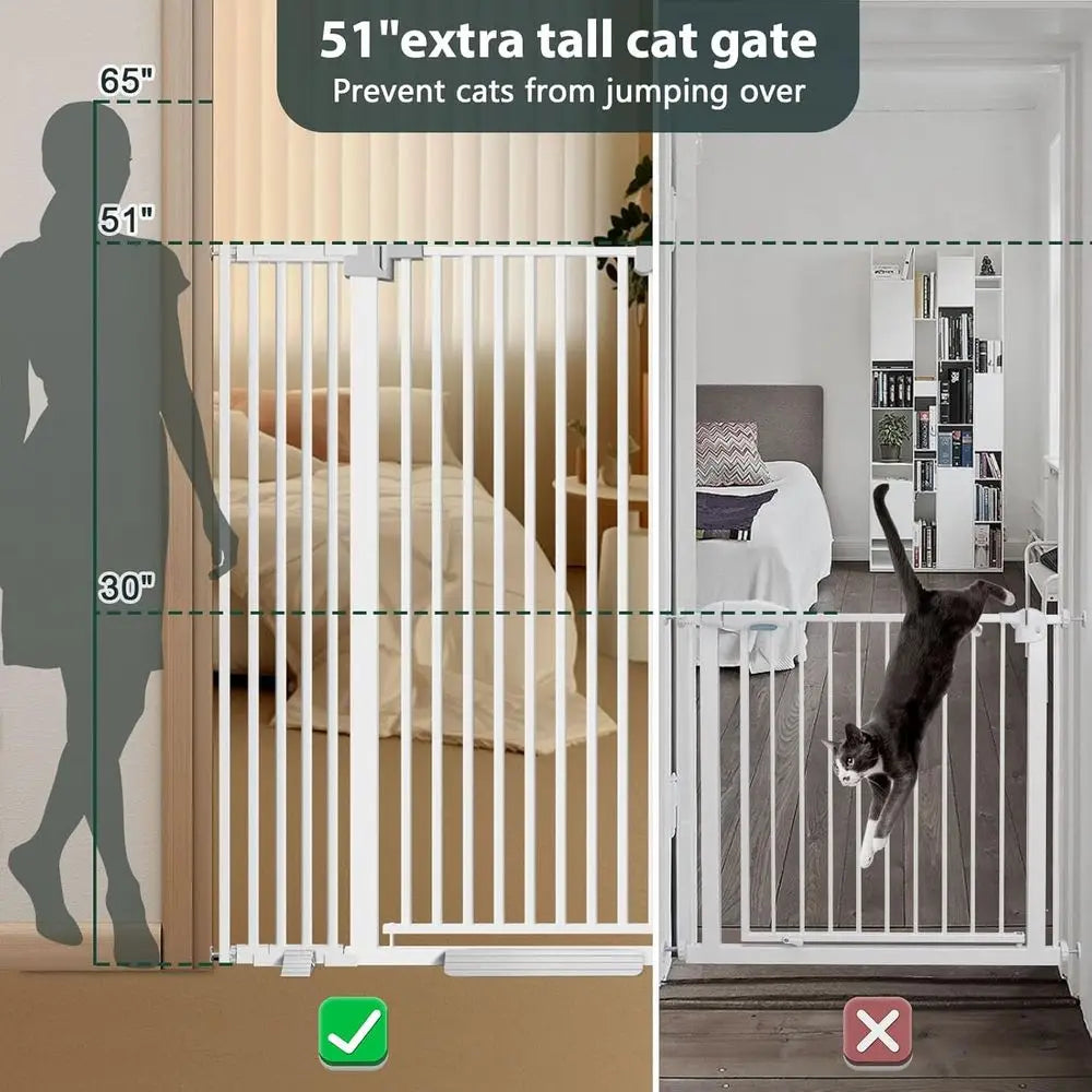 51'' Extra Tall Cat Gate for Doorways 30-49.2'' Wide, Climb Proof Pet Dog Gates for Kitten Dogs, Pressure Mounted No Drilling Ca