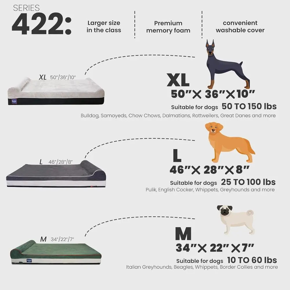 Extra Large Orthopedic Dog Bed - 50 x 36 x 10 Brown, Waterproof & Removable Cover