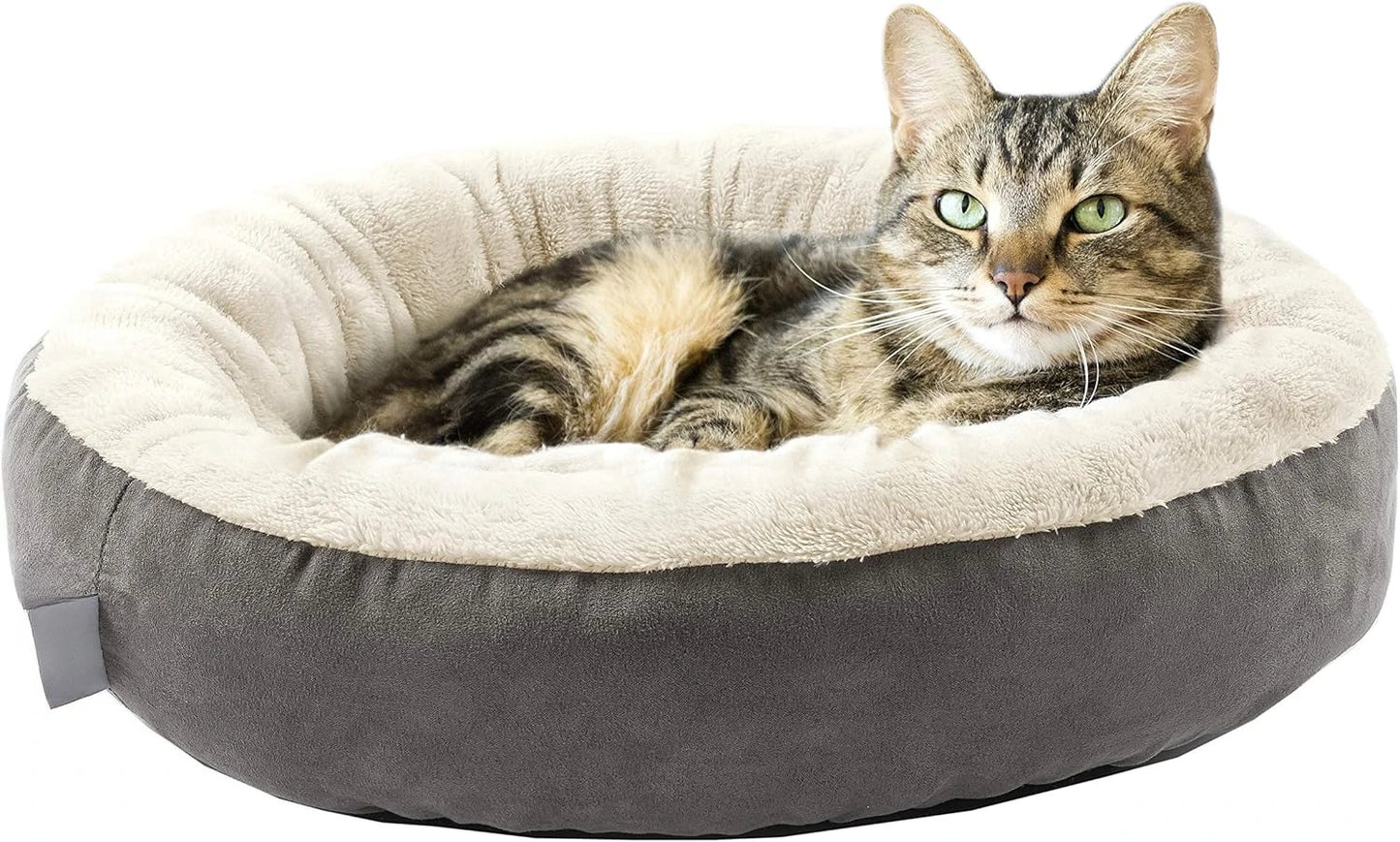 Round Dog Bed – 20 Inch Donut Shape Raised Rim – Polyester Fiberfill – Non-Slip Base – Machine Washable – For Small Dogs & Cats