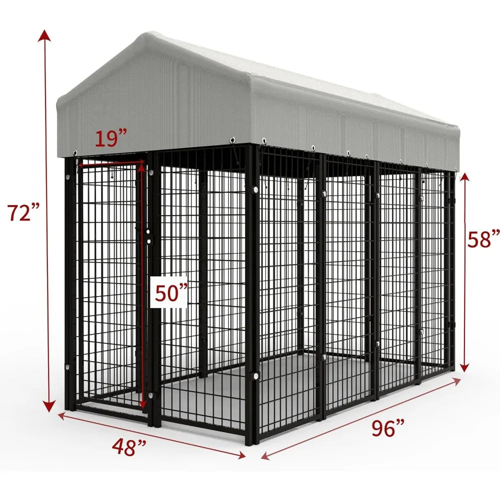 8x4x6 FT Outdoor Dog Kennel for Large Dogs, Heavy Duty Welded Wire Steel Dog Playpen Fence with Secure Lock, Pet Pen with UV-Res