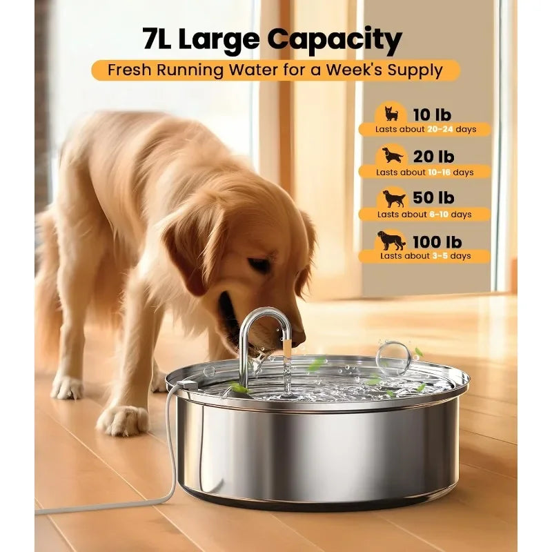 Dog Water Bowl Dispenser,7L Quiet Automatic Dog Water Dispenser Stainless Steel,100% BPA-Free for Cats