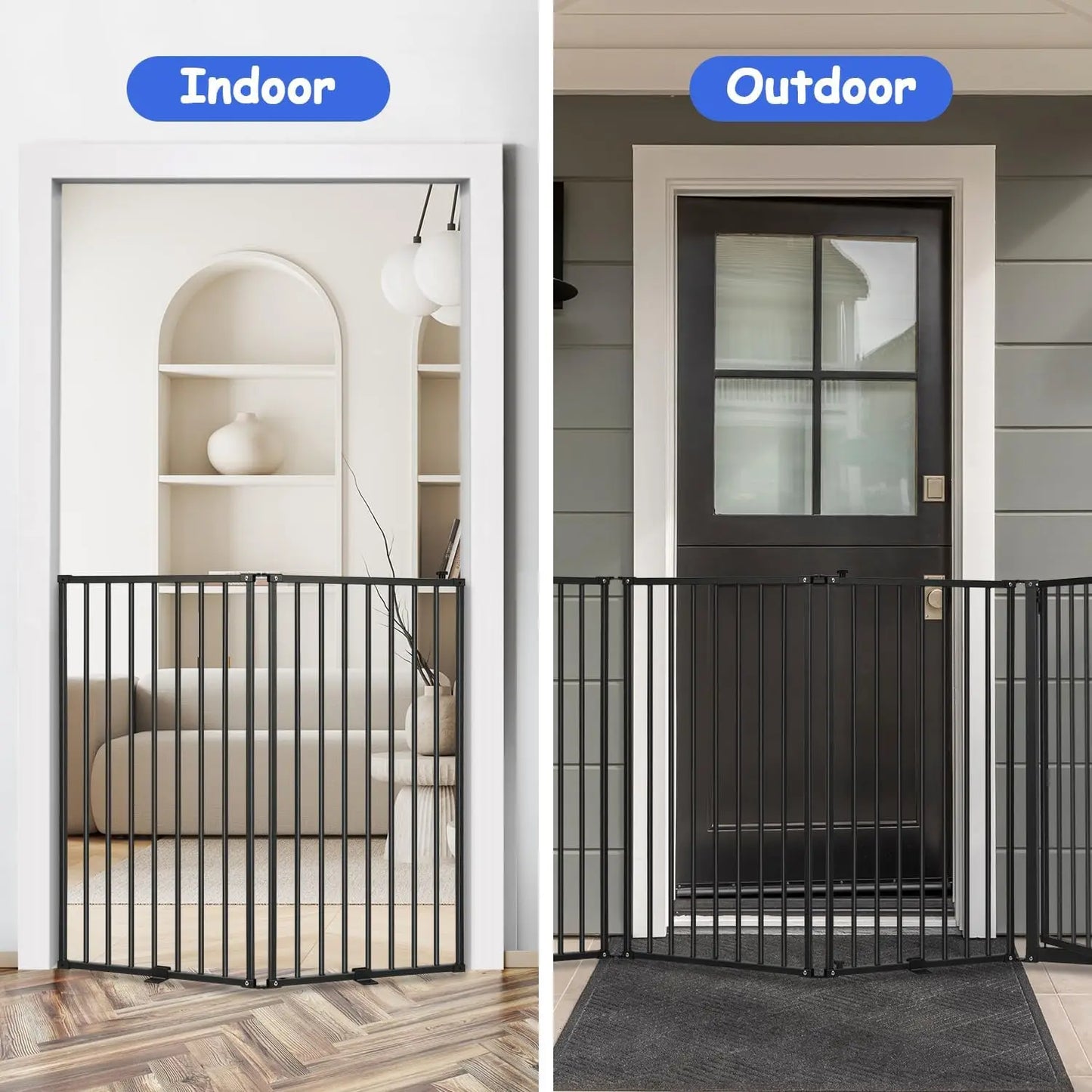 6 Panels Metal Freestanding Dog Gates with Door,120''W Detachable Foldable Dog Fence Indoor Outdoor Puppy Gate