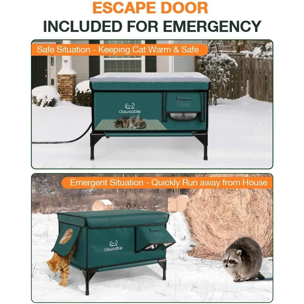 Outdoor Insulated Cat Shelter with Waterproof Design and Safe Escape Door for Winter Heating