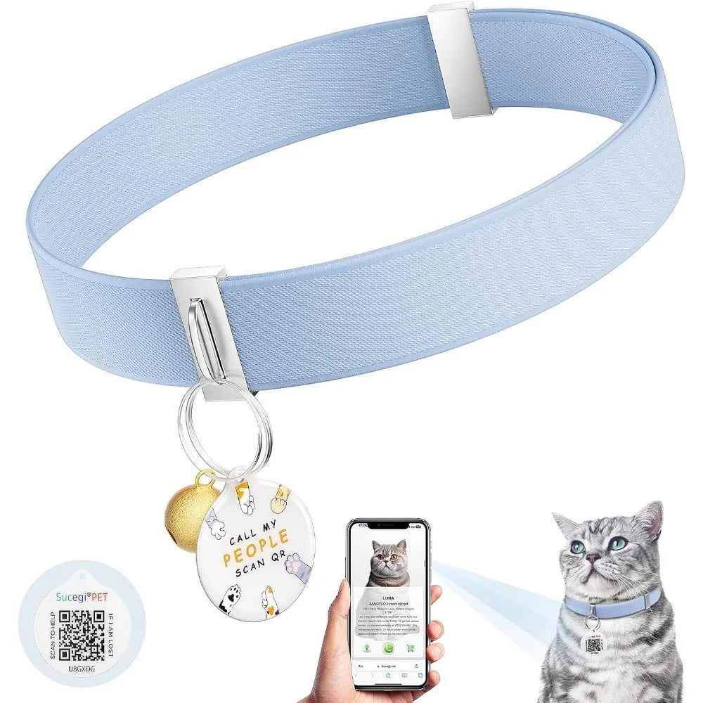 Cat Collar with Bell, Stretch Elastic Quick Release, Modifiable Pet Online Profile Page, Multiple Emergency Contact