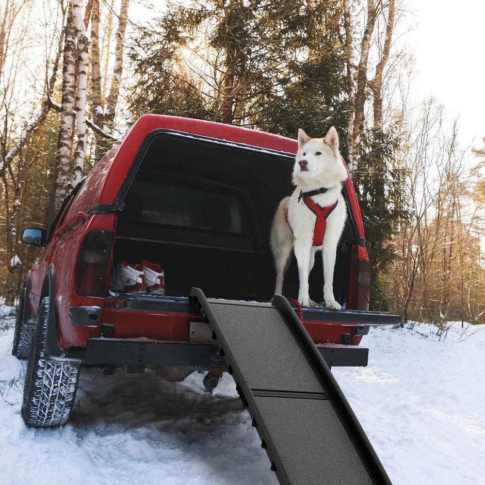 61 Inch Folding Nonslip Dog Car Ramp Portable Lightweight Pet Ramp Seniors Injured Dogs Adjustable Height Travel Ramp Safety