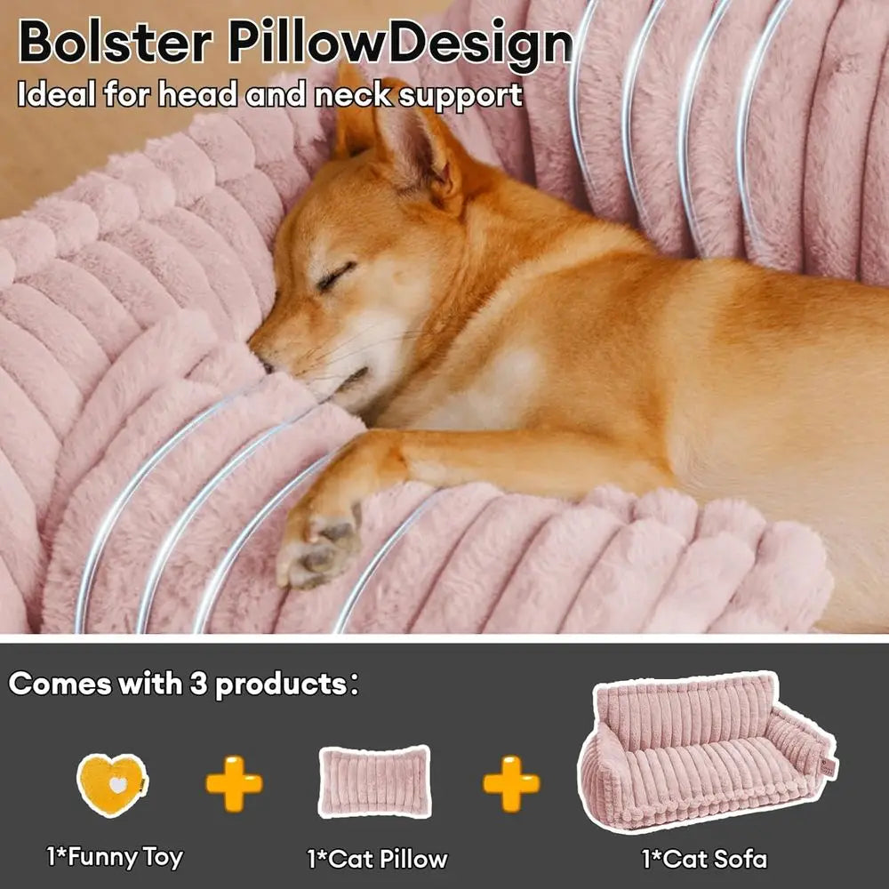 Luxury Orthopedic Dog Bed, Plush Sofa with Removable Cover, Supportive Couch for Medium to Large Dogs, Snoozy Dream Pink XXL