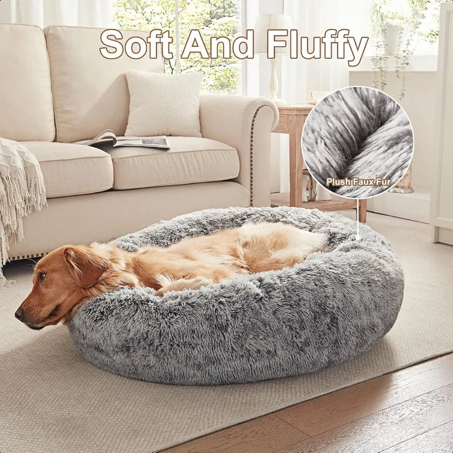 36 inches Donut Dog Bed for Large Dogs Calming Fluffy Round Pet Bed with Removable Washable CoverFits up to 80 lbs Pets Dark Gr