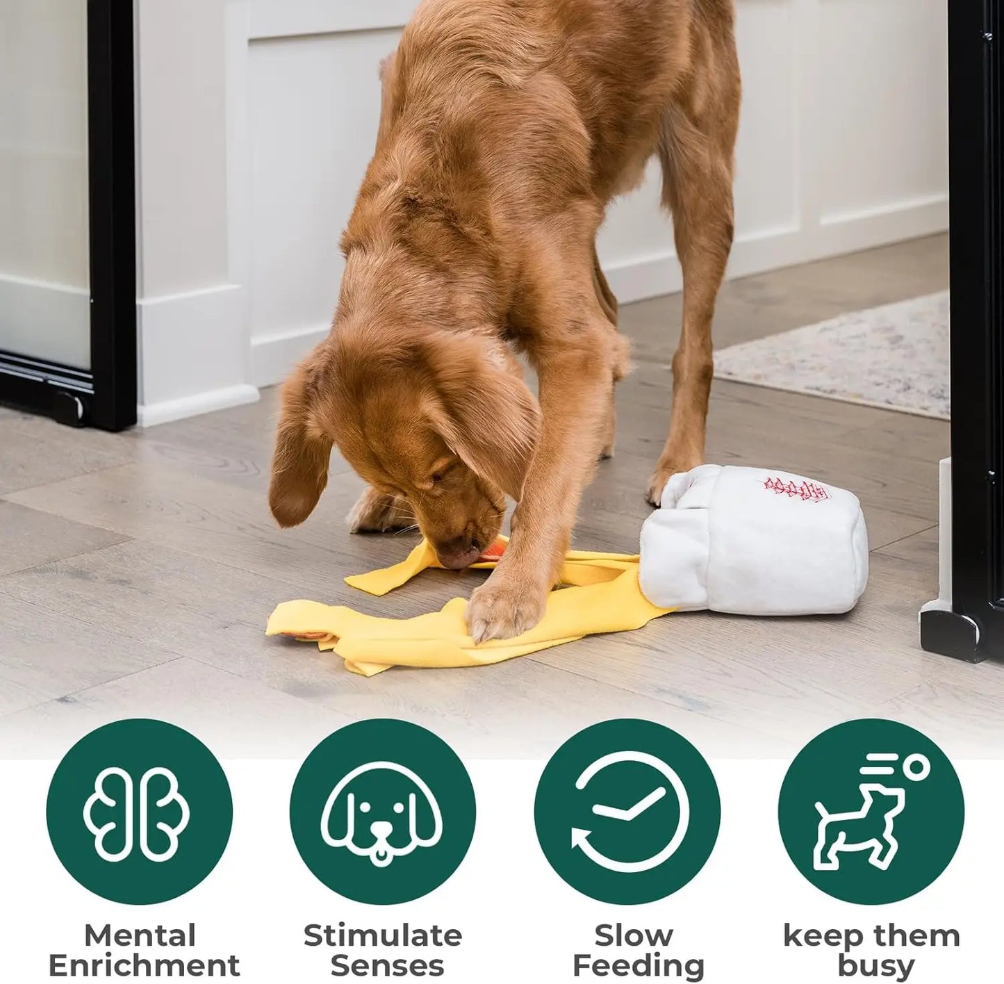 Take-Out Box Snuffle Dog Toy - Interactive Plush Treat Puzzle for Small Medium Dogs, Slow Feeder with Squeaky