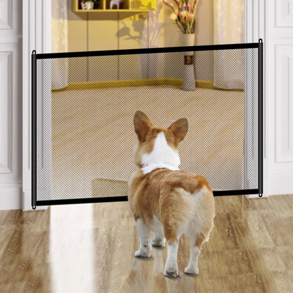 Dog Gate Portable Folding Mesh Gate Pets and Child Safety Gates Pet Barrier Fences for Stairs Doorways Hallways Indoor Outdoor