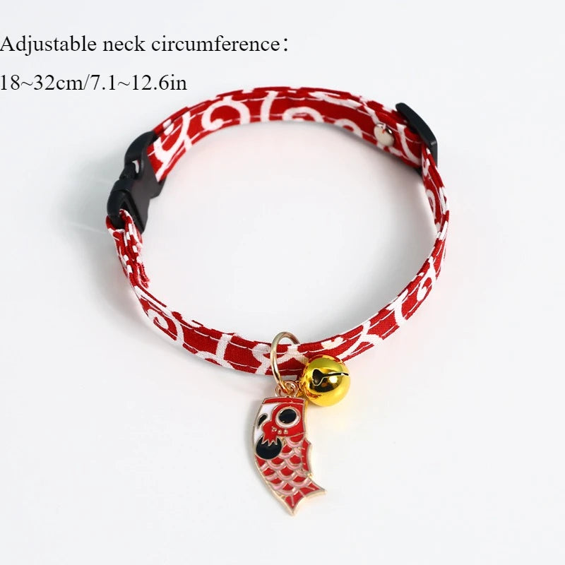 Adjustable Koi Bell Pendant Lucky Cat Collar Japanese Necklace Accessories Pet Supplies