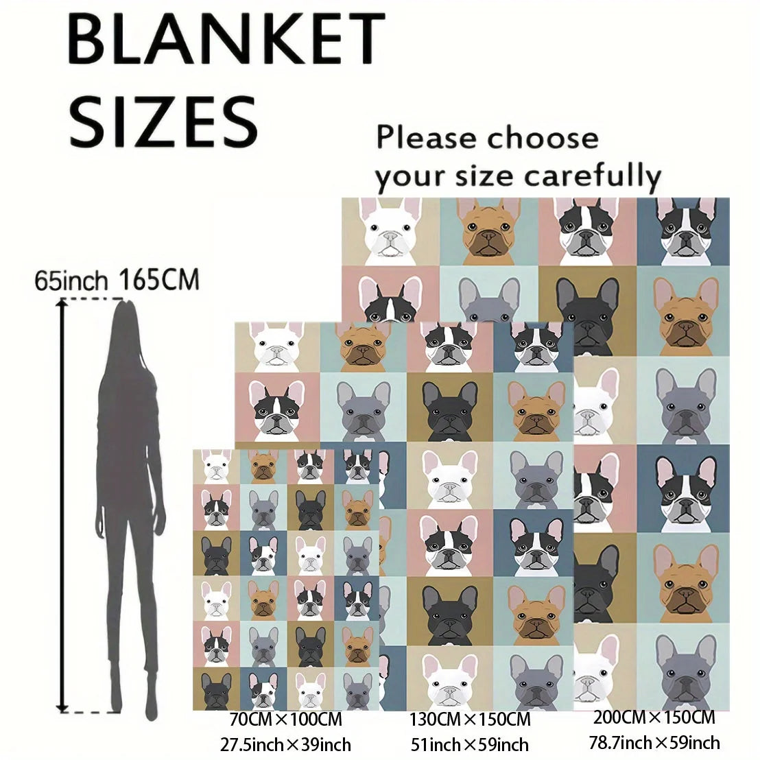 French Bulldog Puzzle Pattern Flannel Throw Blanket - Soft Mid-Century Style Digital Print Knitted Polyester, All-Season Cozy