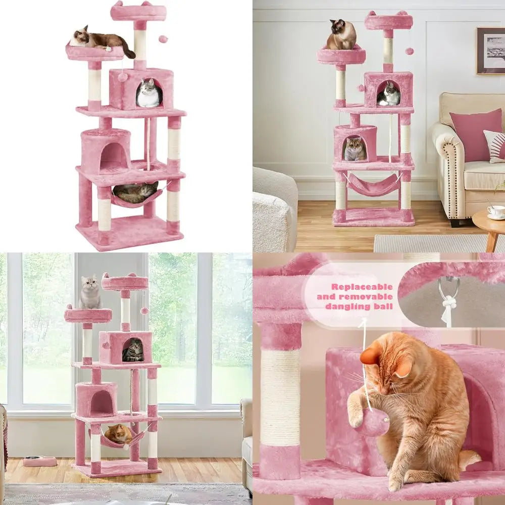 Luxury 62.5 Inch Cat Tree Tower with Platforms, Hammock, and Scratching Posts - Ideal Playhouse for Kittens and Cats